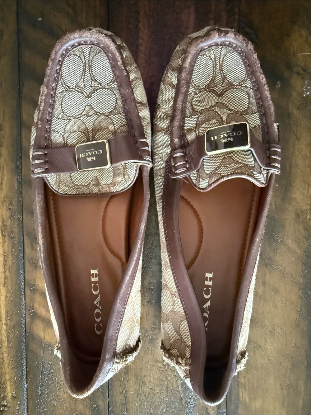 Coach Tan and Brown Logo Jacquard Loafers